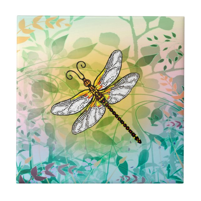 Carreau Dragonfly de jardin coloré (Devant)