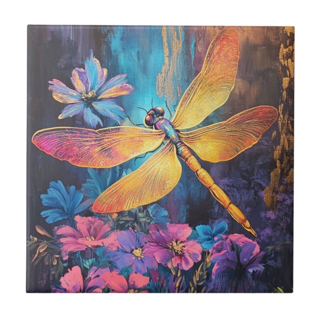 Carreau Dragonfly Garden Wings Ceramic Tile 4.25x2.25 (Devant)