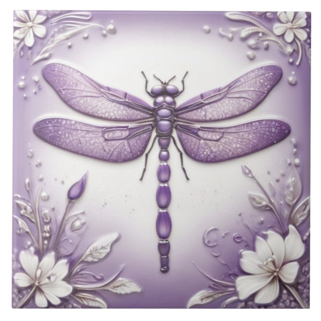 Carreau Dragonfly Purple and White Floral Art (Devant)