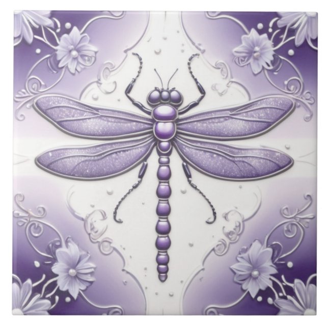 Carreau Dragonfly Purple et White Flower Art (Devant)