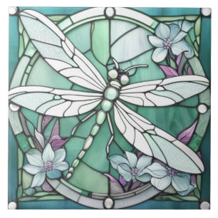 Carreau Dragonfly Turquoise Art Nouveau Déco Vitrail
