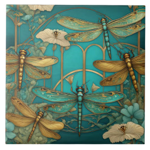 Carreau Dragonlies Art Nouveau Art Déco Turquoise Dragonfl
