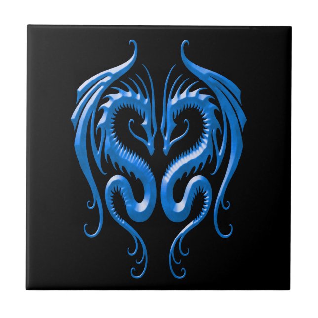 Carreau Dragons, bleu et noir de fer (Devant)