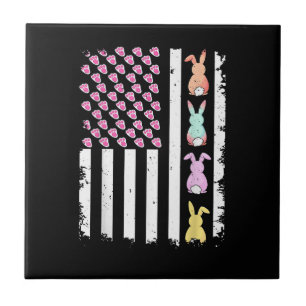 Carreau Drapeau américain avec lapin pour le jour de Pâque