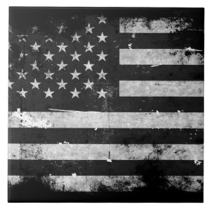 Carreau Drapeau américain grunge noir et blanc