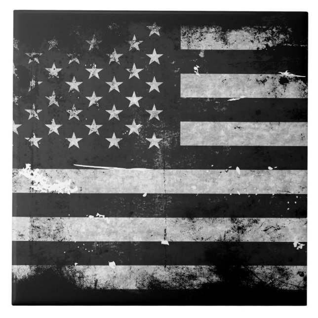 Carreau Drapeau américain grunge noir et blanc (Devant)