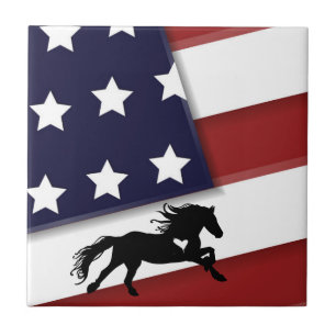 Carreau Drapeau américain patriotique et cheval Silhouette