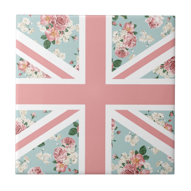 Carreau Drapeau anglais d'Union Jack de roses (Devant)