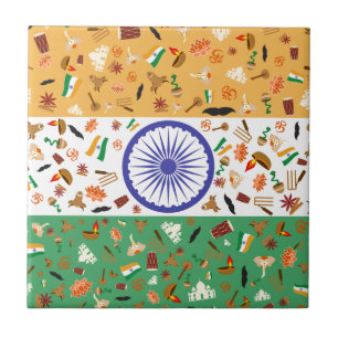 Carreau Drapeau de l'Inde avec des objets culturels