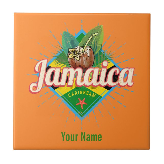 Carreau Drapeau des Caraïbes de la Jamaïque vacances vinta (Devant)