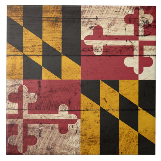 Carreau Drapeau d'état du Maryland sur le vieux grain en (Devant)