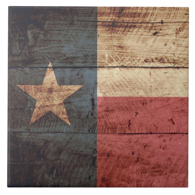 Carreau Drapeau d'état du Texas sur le vieux grain en bois (Devant)