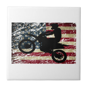 Carreau Drapeau Dirt Vélo USA Drapeau T-Shirt Motocross Dr