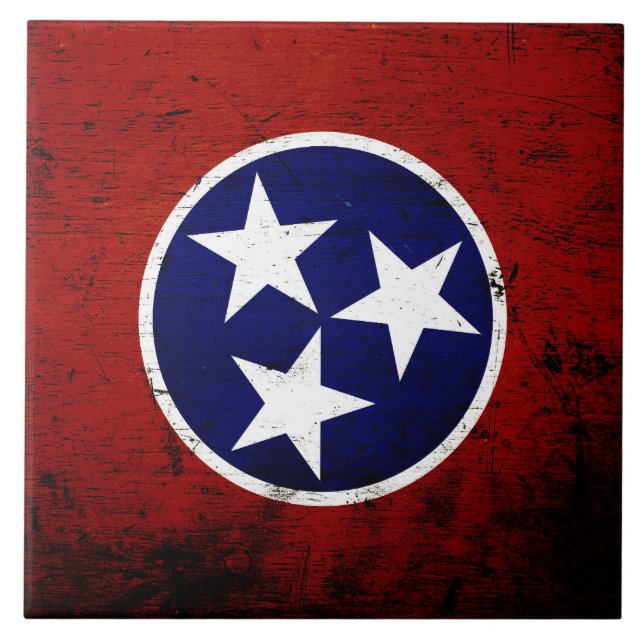Carreau Drapeau grunge noir d'état du Tennessee (Devant)