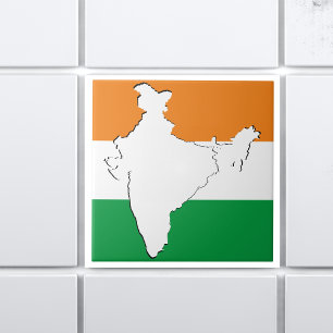 Carreau Drapeau Indien Tricolor "Tiranga" Sur La Carte De 