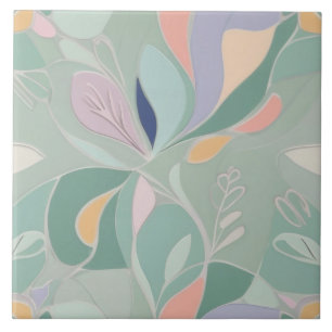 Carreau Dreamy Mint Botanical Abstrait Moderne Pastel