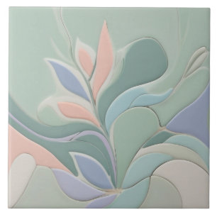 Carreau Dreamy Mint Floral Abstrait Moderne Fleurs Pastel
