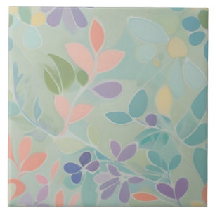 Carreau Dreamy Mint Floral Abstrait Moderne Fleurs Pastel