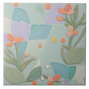 Carreau Dreamy Mint Floral Abstrait Moderne Fleurs Pastel