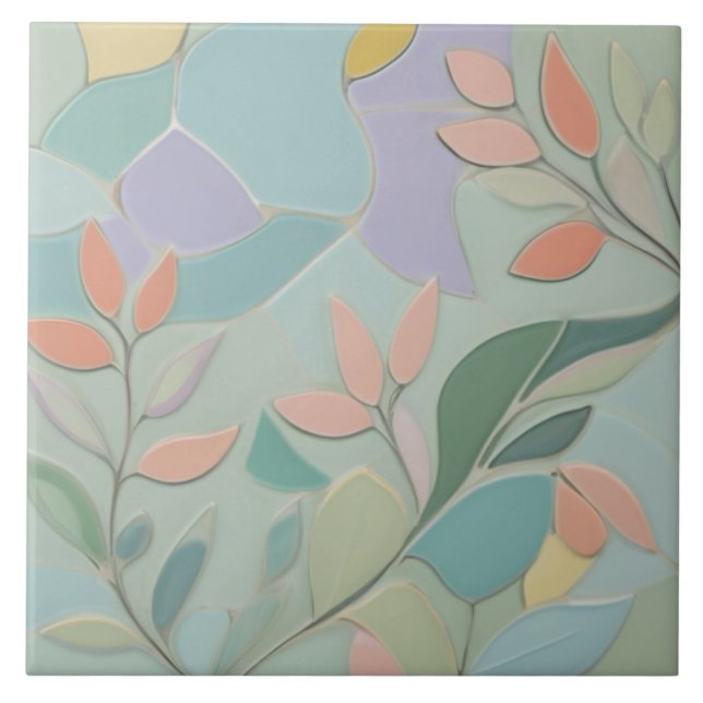 Carreau Dreamy Mint Floral Abstrait Moderne Fleurs Pastel (Devant)