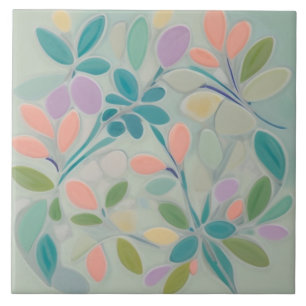 Carreau Dreamy Mint Floral Abstrait Moderne Fleurs Pastel
