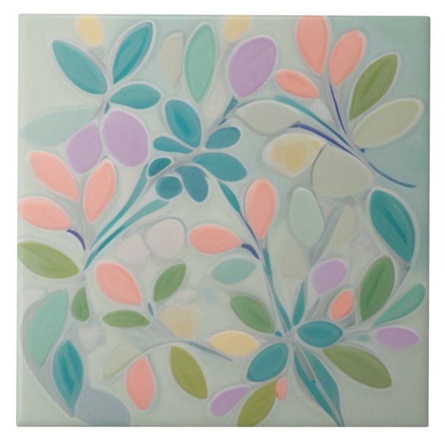 Carreau Dreamy Mint Floral Abstrait Moderne Fleurs Pastel (Devant)
