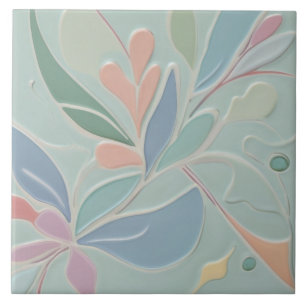 Carreau Dreamy Mint Floral Abstrait Moderne Fleurs Pastel