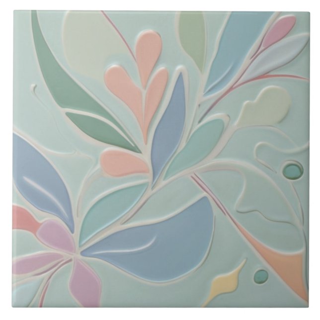 Carreau Dreamy Mint Floral Abstrait Moderne Fleurs Pastel (Devant)