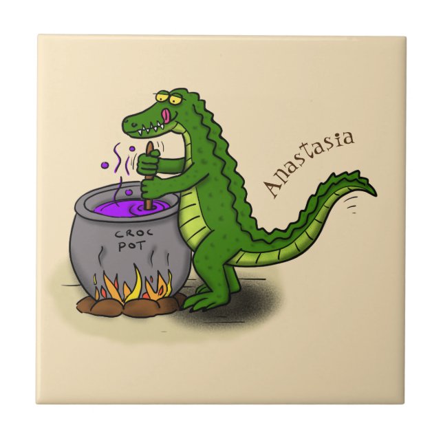 Carreau Drôle alligator vert cuisine dessin animé (Devant)
