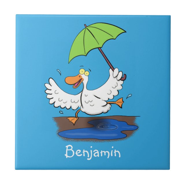 Carreau Drôle canard avec parapluie dessin animé (Devant)