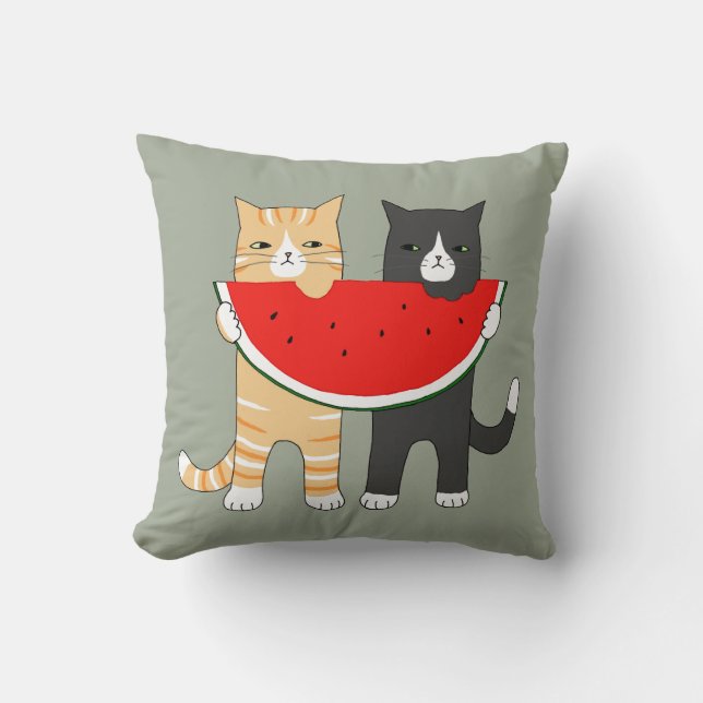 Carreau drôle de pastèque de chat de coussin de (Recto)