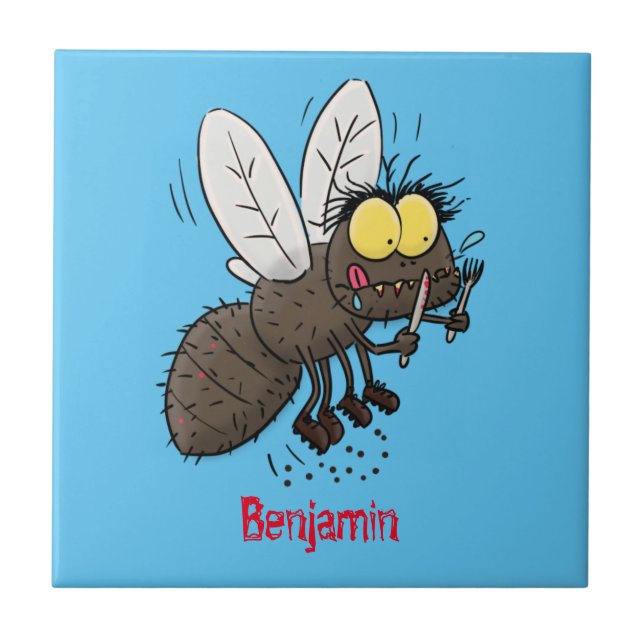 Carreau Drôle dessin animé d'insecte de la mouche à cheval (Devant)
