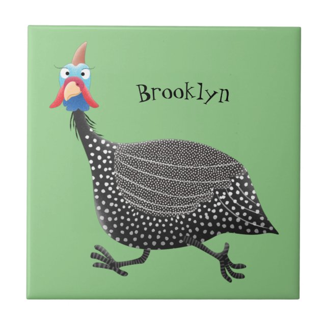Carreau Drôle dessin animé d'oiseau de Guineafowl (Devant)