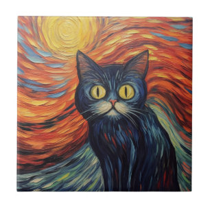 Carreau Drôle image de chat noir par Edvard Munch