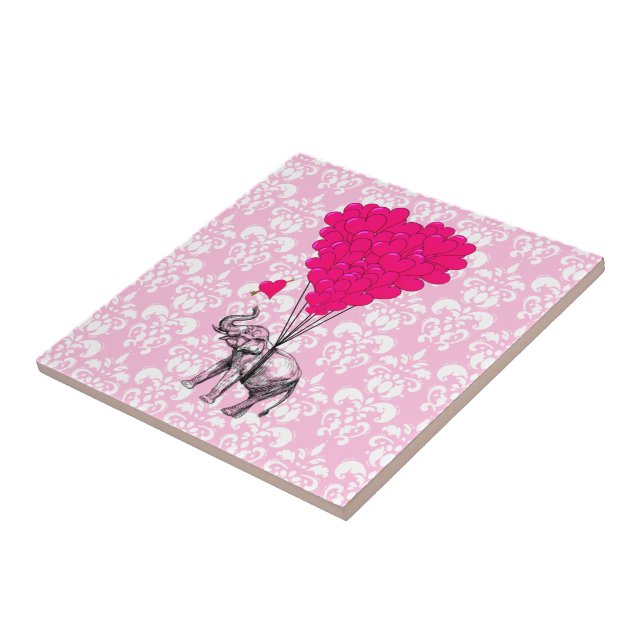 Carreau Drôle joli éléphant et damas rose (Côté)