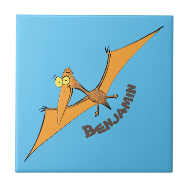 Carreau Drôle mignon dessin animé de pterodactyle volant o (Devant)