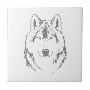 Carreau Drôle noir et blanc tête de loup croquis