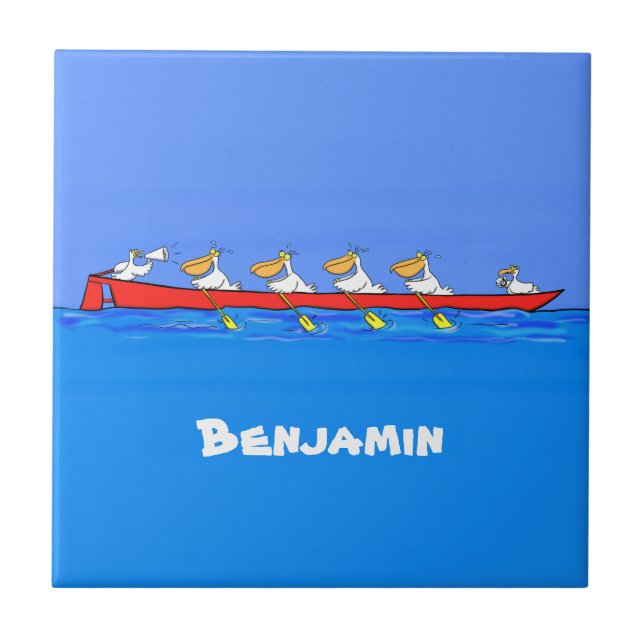 Carreau Drôle pélicans rameurs dessin animé (Devant)