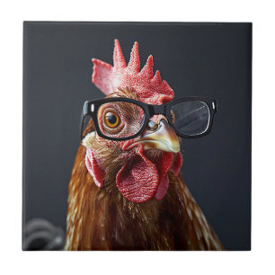 Carreau Drôle poulet portant des lunettes