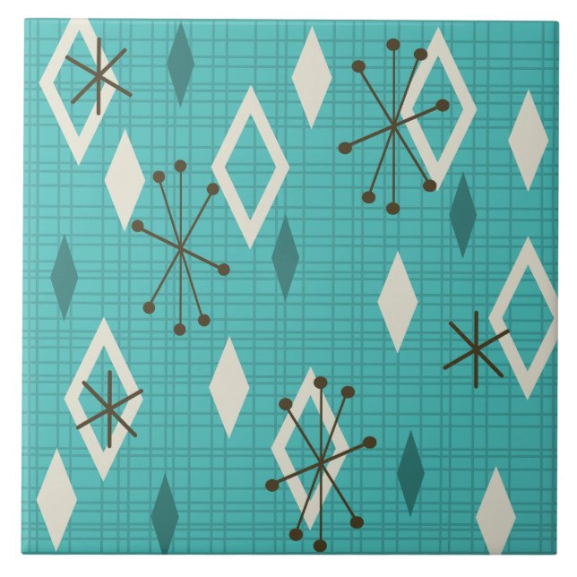 Carreau du milieu du siècle Starbursts Turquoise (Devant)