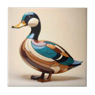 Carreau Duck intarsia wood art print bird ceramic tile