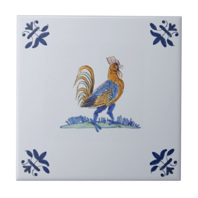 Carreau Dutch Delft Rooster vers 1650 Repro (Devant)