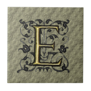 Carreau E - Monogramme vintage de relief