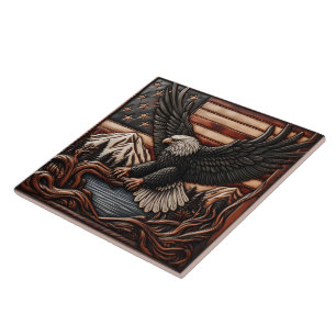Carreau Eagle Relief Carving avec Arrière - plan de drapea