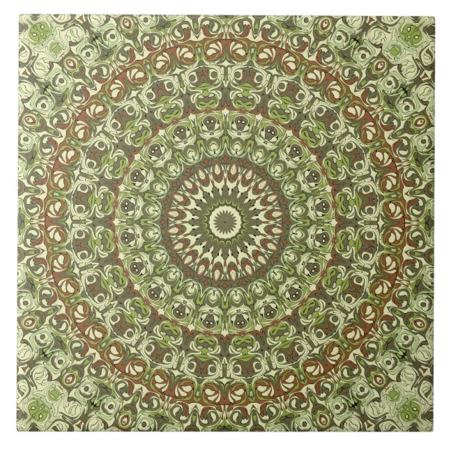 Carreau Earthy Green et Mandala Brown Design Motif (Devant)
