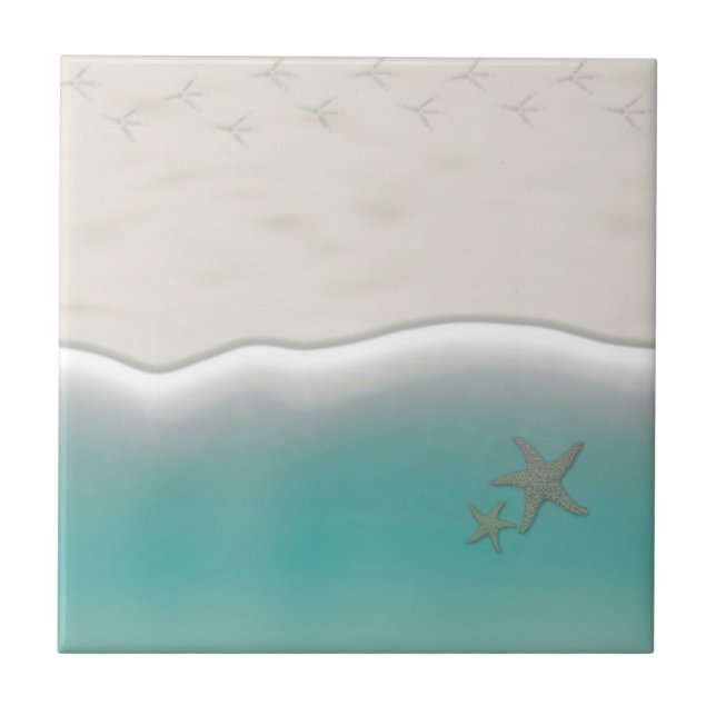 Carreau Eau de mer de plage de sable avec étoiles de mer (Devant)