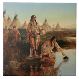 Carreau « Eau pour le camp » Art cowboy par Charles Russel