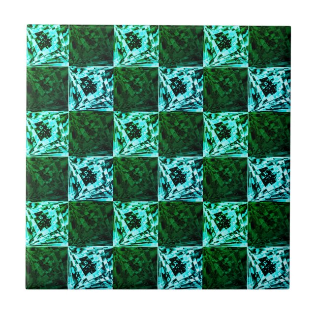 Carreau Échecs ou cyan vert et bleu ciel, avec rectangle (Devant)