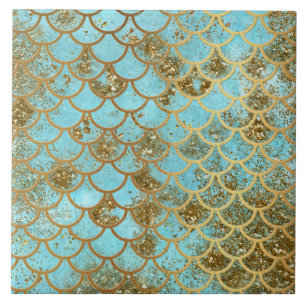Carreau Échelles de poissons bleues iridescentes de sirène