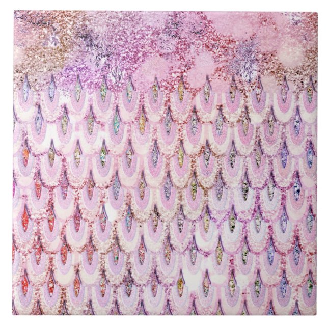 Carreau Échelles de poissons roses iridescentes de sirène (Devant)